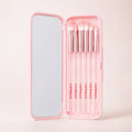 CORINGCO Pink Pocket Eye Brush Set 6-Piece + Mirror Case