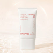 Innisfree Tone Up Watering Sunscreen SPF50+ PA++++ 60ml tube on a luminous ivory background