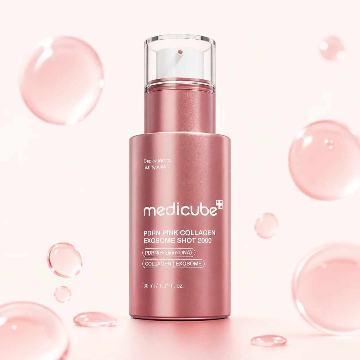 medicube PDRN Pink Collagen Exosome Shot 2000 30ml front bottle on an ivory background