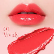 ProtoClinical k-beauty espoir Nowear Lipstick Balming Glow shade swatch for #01 Vividy in a single square lip color tile with a solid color fill