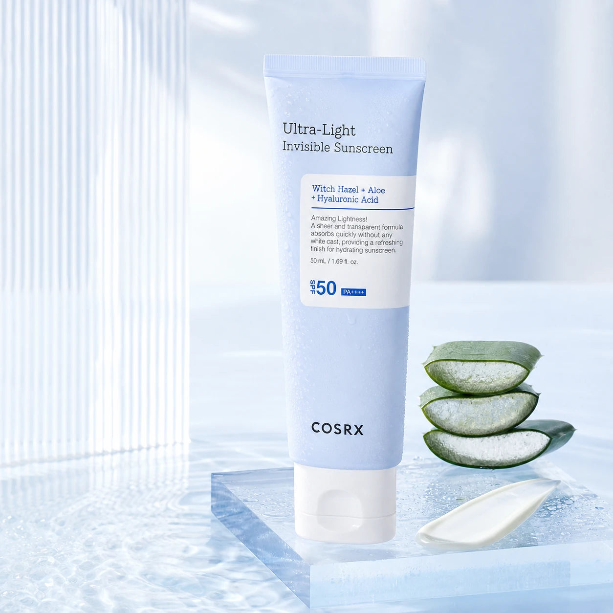 COSRX Ultra-Light Invisible Sunscreen with aloe water and serum-gel texture