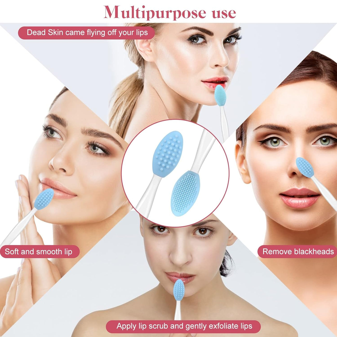 5 Pcs Facial Cleansing Brush,Lip Scrub Brush,Silicone Face Mask Brush for Face Scrubber & Lip Scrubber,For Massaging,Exfoliating,Remove Blackheads,Makeup Skincare Removal,Diy Mask