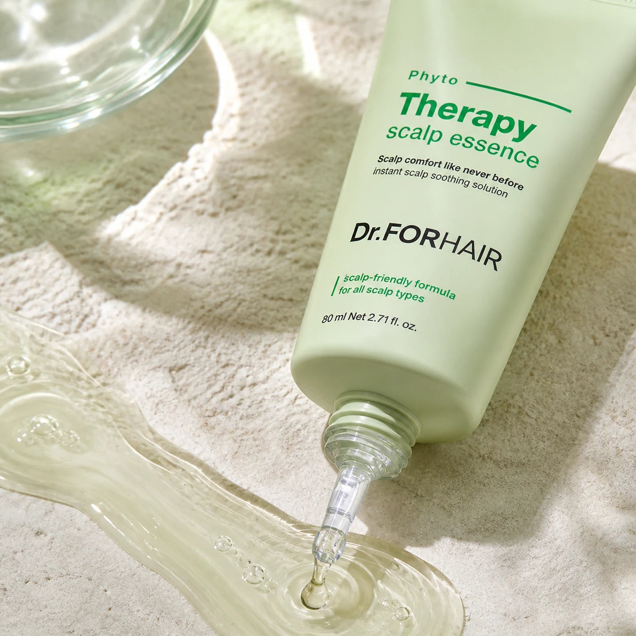 Clear lightweight essence texture beside Dr.FORHAIR Phyto Therapy Scalp Essence 80ml