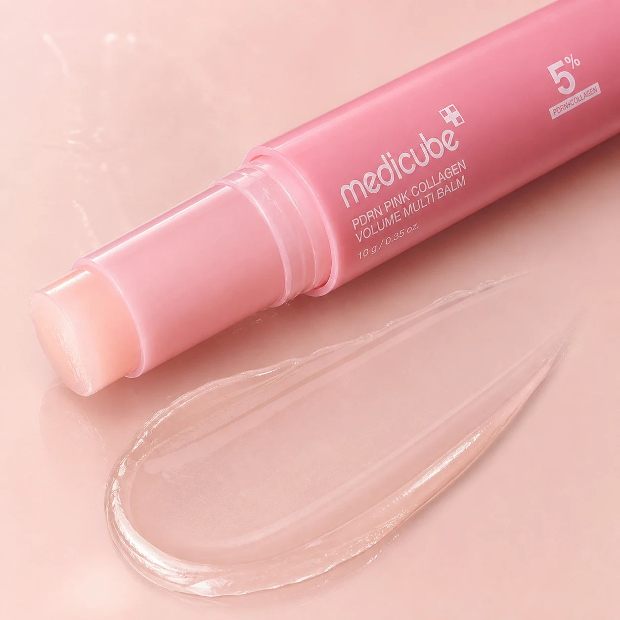 Clear dewy texture of medicube PDRN Pink Collagen Volume Multi Balm 10g