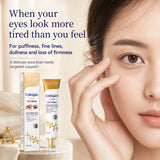 ProtoClinical k-beauty Collagen Eye Cream Sadoer for Fine Lines concern graphic with a close-up eye area, tired-looking under-eye focus, and a clean light background