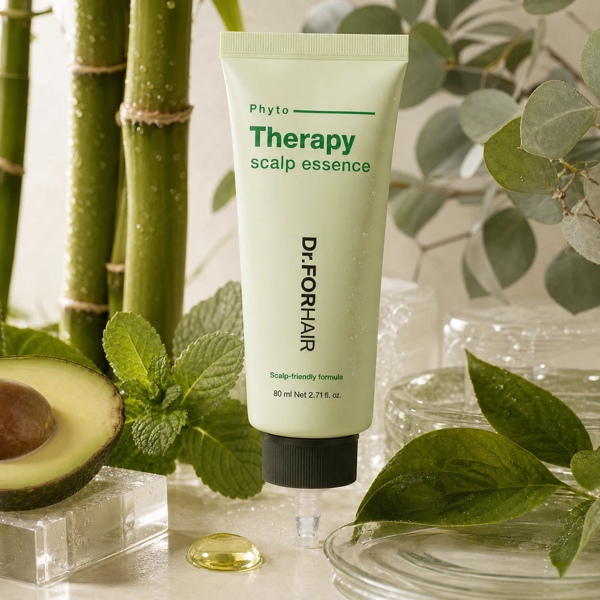 Dr.FORHAIR Phyto Therapy Scalp Essence with bamboo, peppermint, eucalyptus, avocado and green tea cues