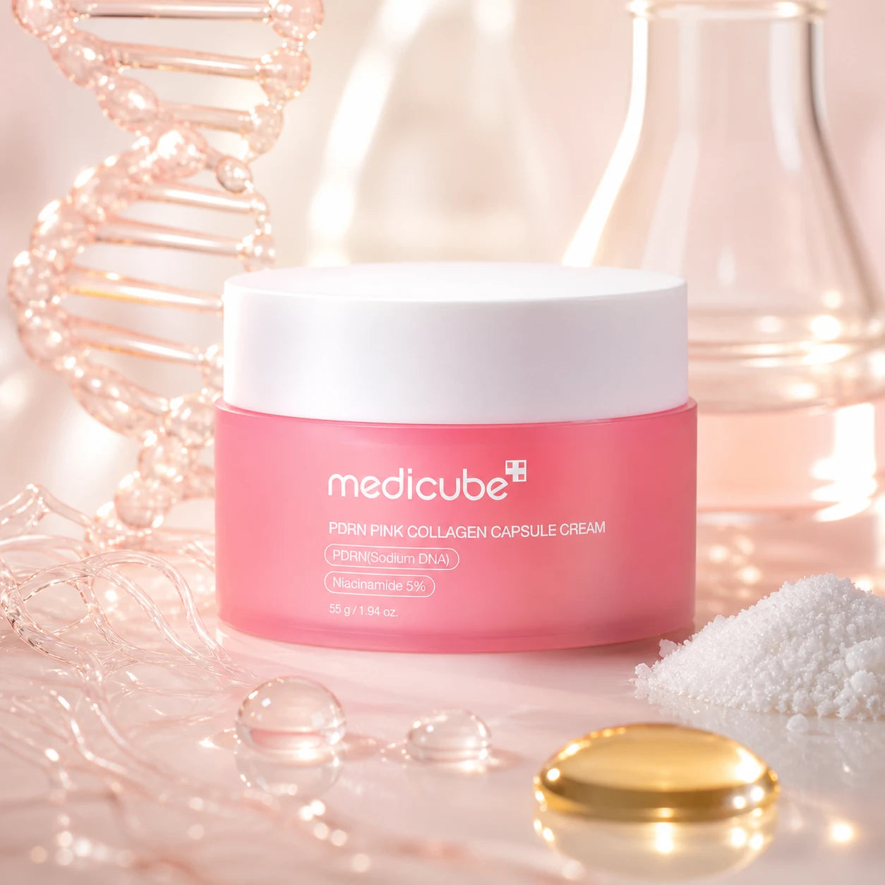 medicube PDRN Pink Collagen Capsule Cream with cosmetic Sodium DNA, hyaluronic and niacinamide cues