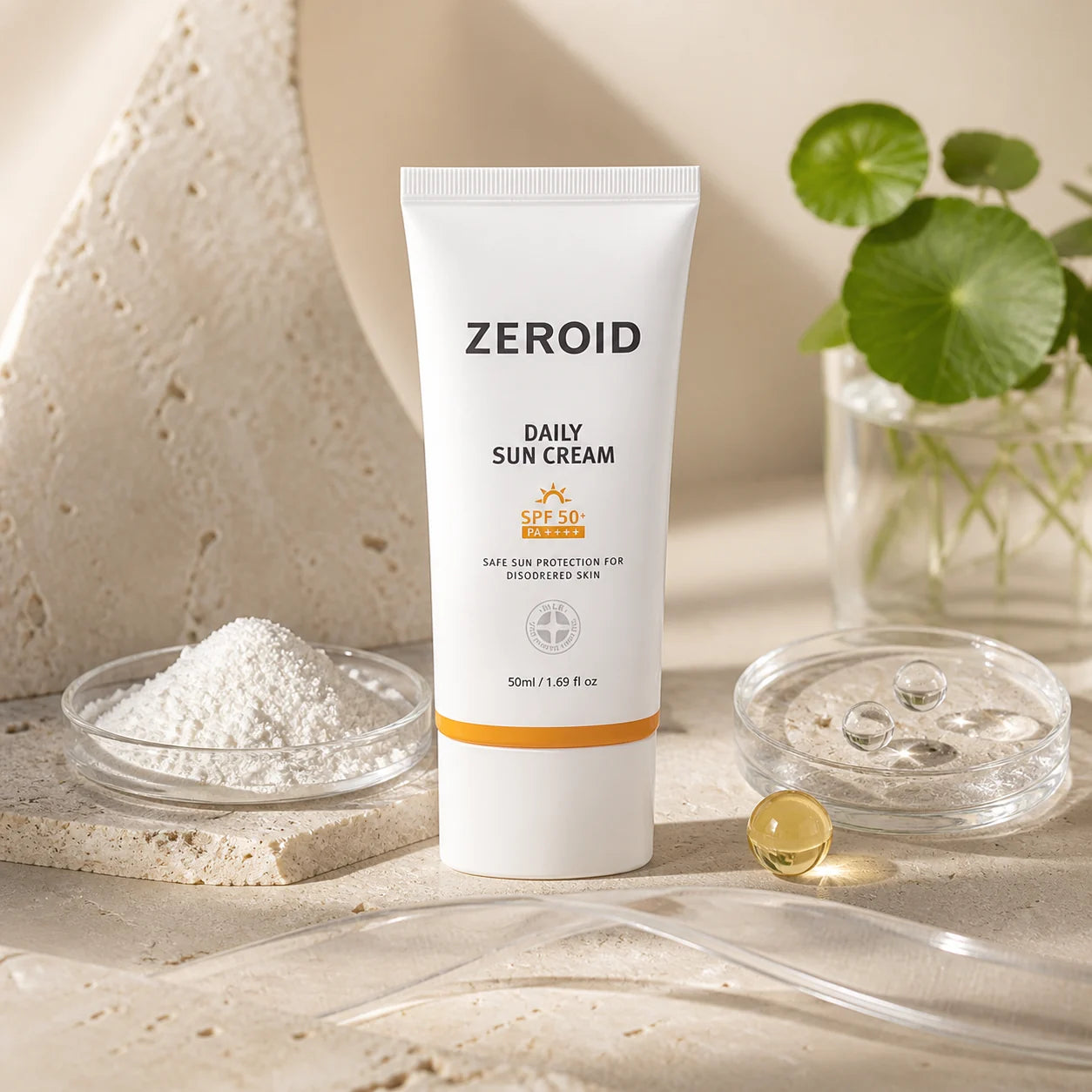 ZEROID Daily Sun Cream SPF50+ PA++++ with zinc oxide hydration and soothing ingredient cues
