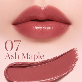 ProtoClinical k-beauty espoir Nowear Lipstick Balming Glow shade swatch for #07 Ash Maple in a single square lip color tile with a solid color fill