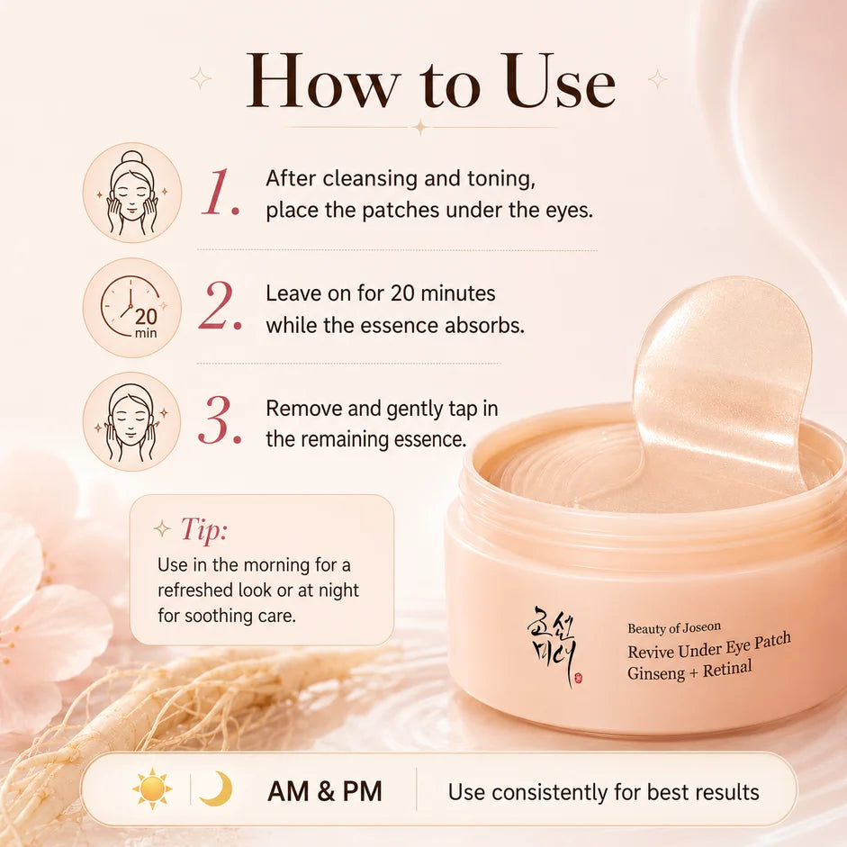 BEAUTY OF JOSEON: Revive Under Eye Patch Ginseng + Retinal 93g/ (60Units)