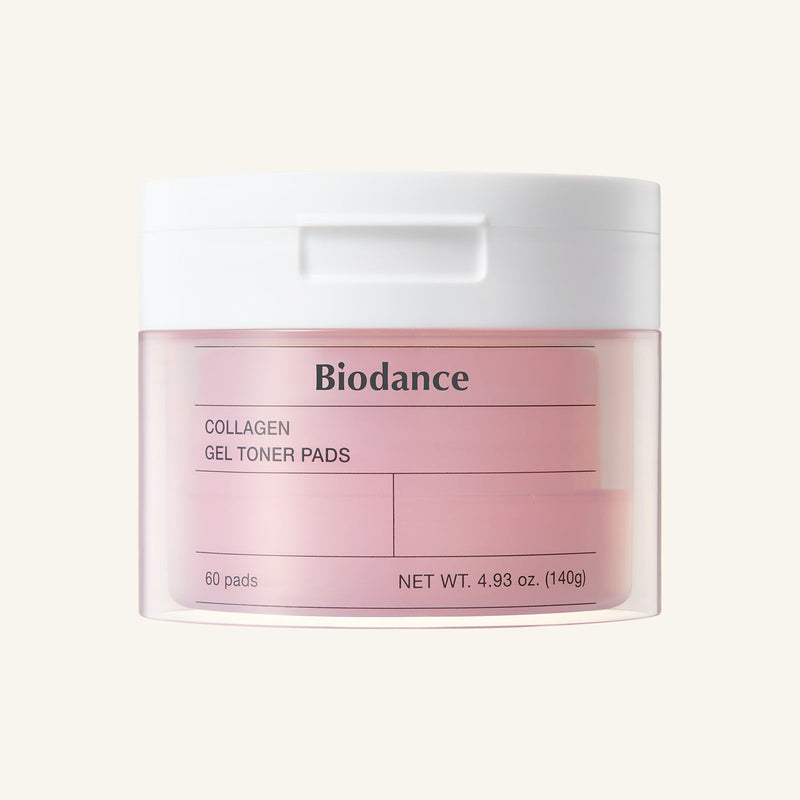 BIODANCE: Collagen Gel Toner Pads 140g/ (60Units) by ProtoClinical shown in branded toner pad packaging on a clean background, highlighting the collagen-focused k-beauty skincare presentation.