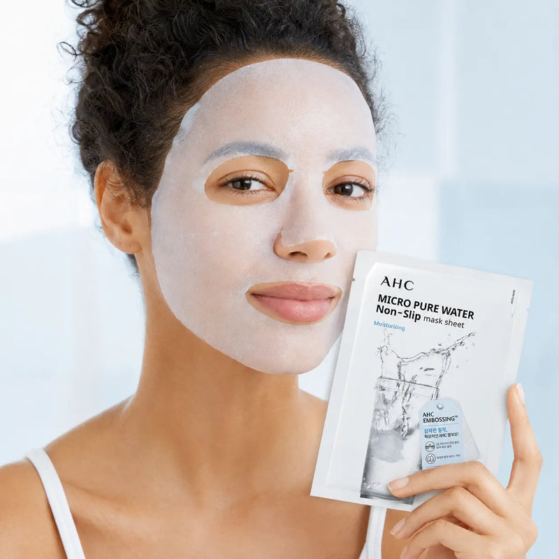 AHC Micro Pure Water sheet mask fitted closely to the face