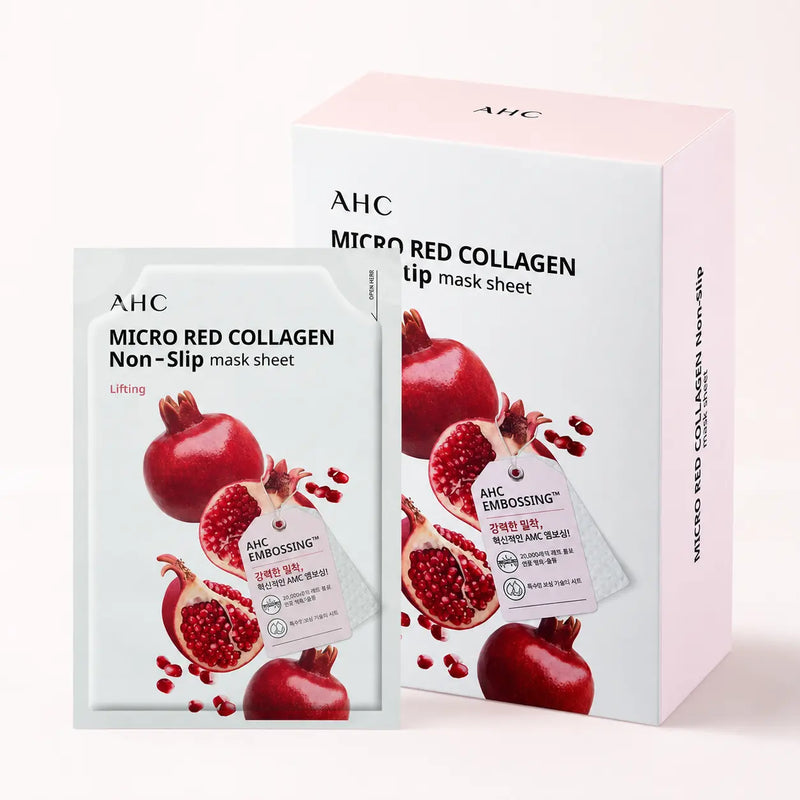 AHC Micro Red Collagen Non-Slip Mask Sheet set box and sachet