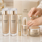 AHC Renew-Age five-piece skincare routine with ampoule application