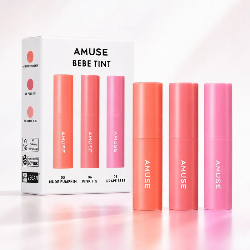 AMUSE Mini Bebe Tint Set with Nude Pumpkin Pink Fig and Grape Bebe