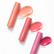 Glossy swatches of AMUSE Nude Pumpkin Pink Fig and Grape Bebe tints