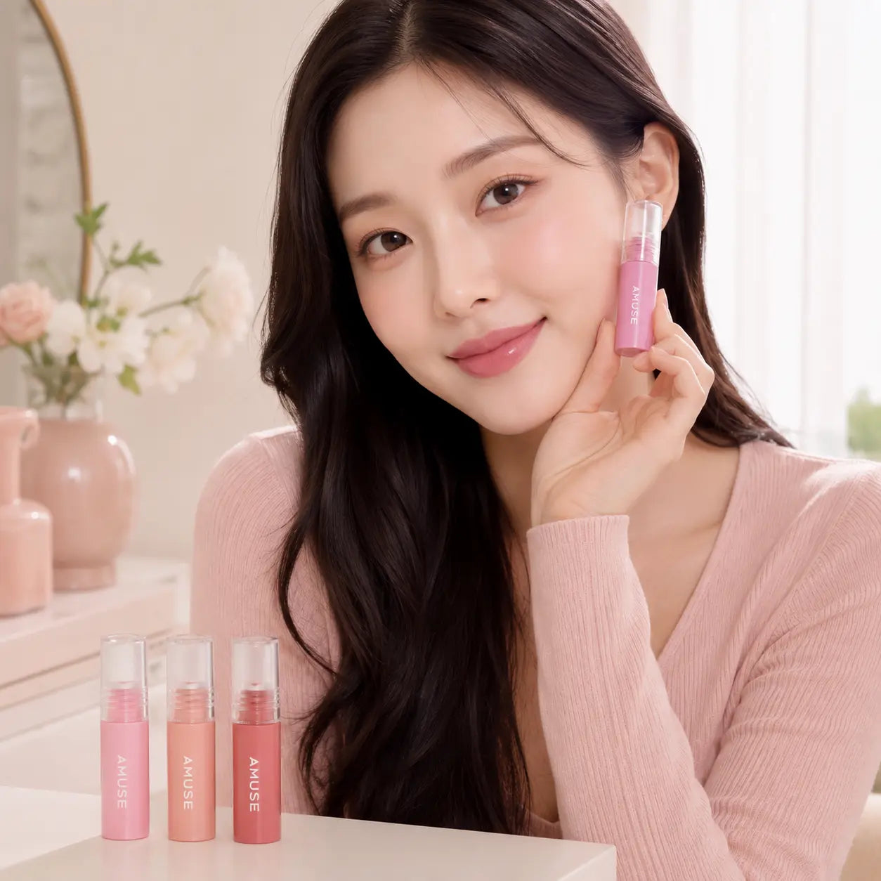 AMUSE Mini Jel-Fit Tint cool mauve glossy lip look