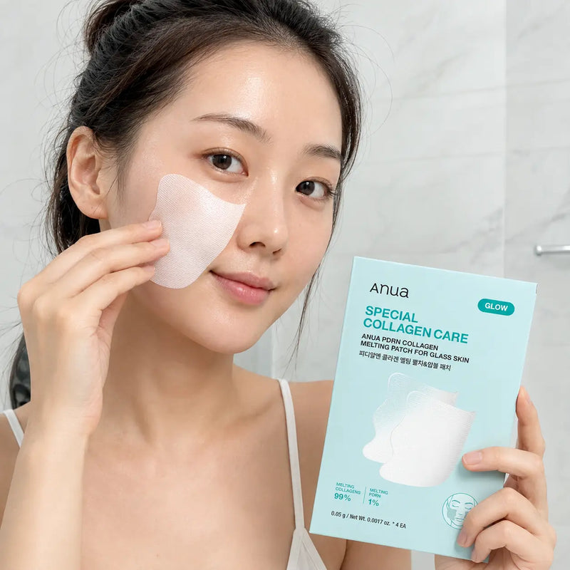 Applying ANUA PDRN Collagen Melting Patch to the cheek and smile-line area