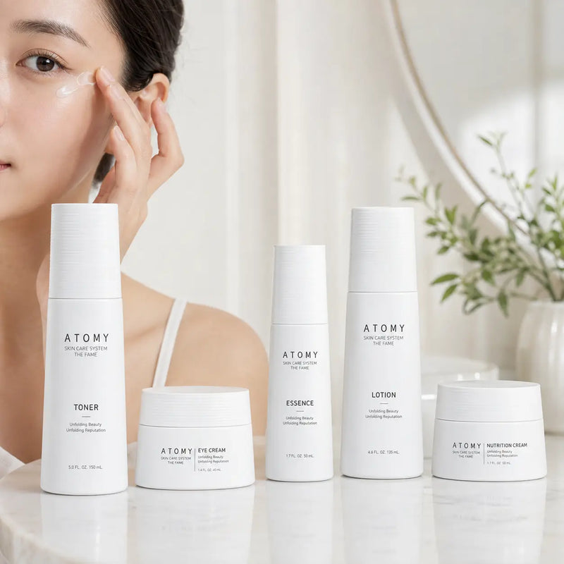 ATOMY The Fame five-step routine with eye cream applied around the orbital area