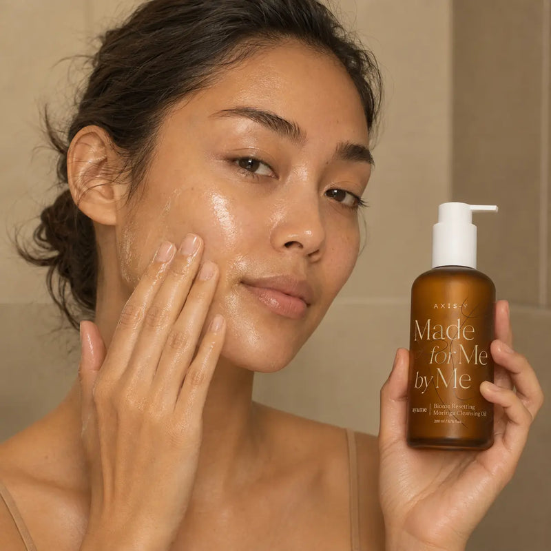 AXIS-Y Moringa Cleansing Oil massaged over dry skin as a first cleanse