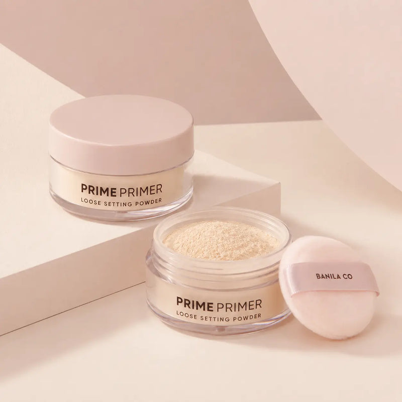 BANILA CO Prime Primer Loose Setting Powder jar, puff and ivory powder