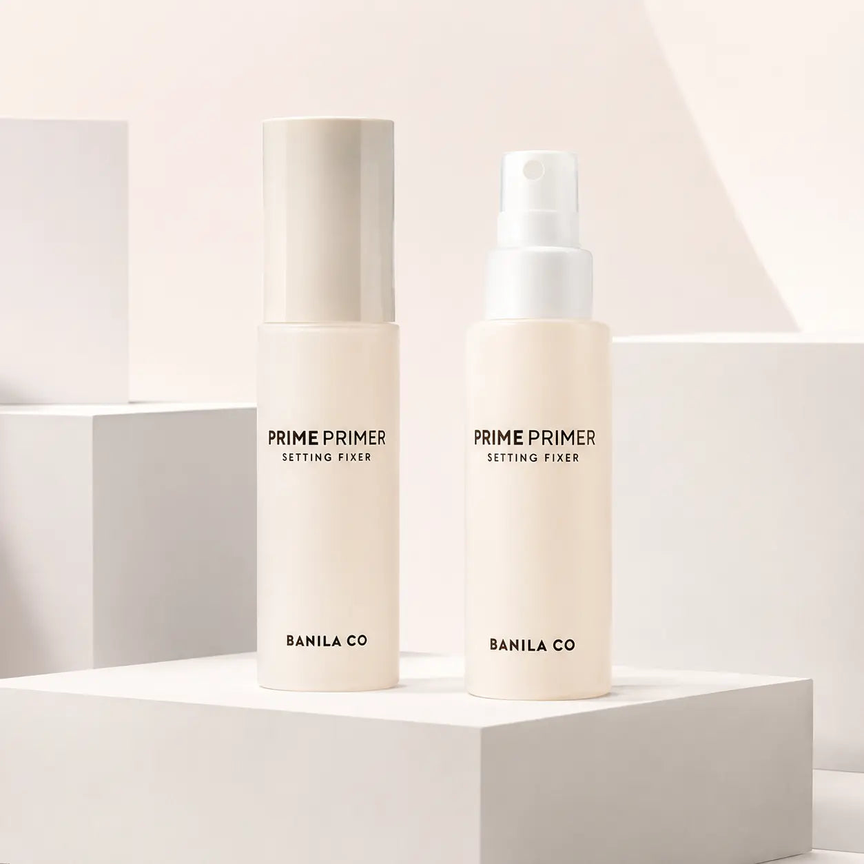 BANILA CO Prime Primer Setting Fixer 50 ml capped and uncapped bottles