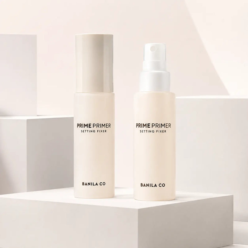BANILA CO Prime Primer Setting Fixer 50 ml capped and uncapped bottles