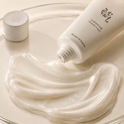 Macro view of the silky white gel-cream texture of Beauty of Joseon Dynasty Cream