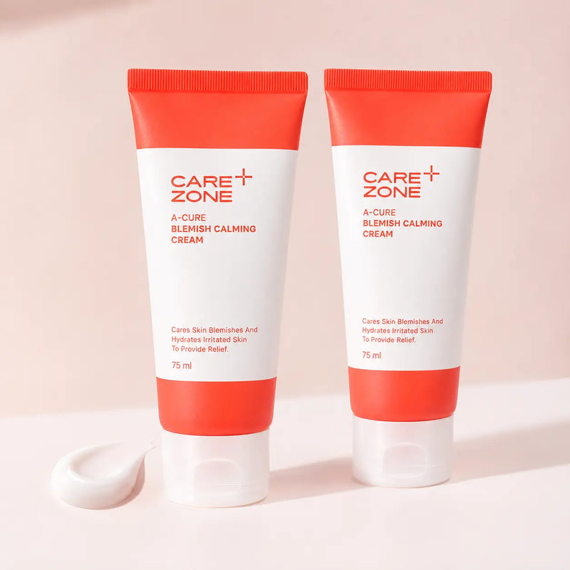 CAREZONE A-Cure Blemish Calming Cream Duo with two 75 ml white and coral tubes