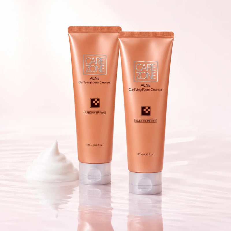 CAREZONE Acne Clarifying Foam Cleanser Duo with two metallic peach 130 ml tubes