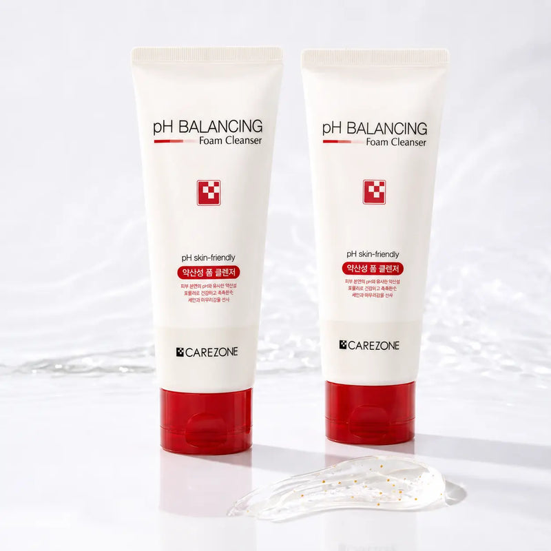 CAREZONE pH Balancing Foam Cleanser Duo with two 200 ml ivory tubes and red caps