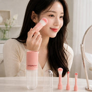 Using CORINGCO Cotton Candy powder and blush brush with three mini tools