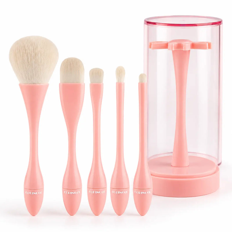 CORINGCO Egg Holder Brush Set with five coral brushes, stand and clear cover