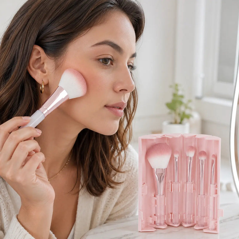 CORINGCO angled shading brush applying soft cheek contour with five brushes in case