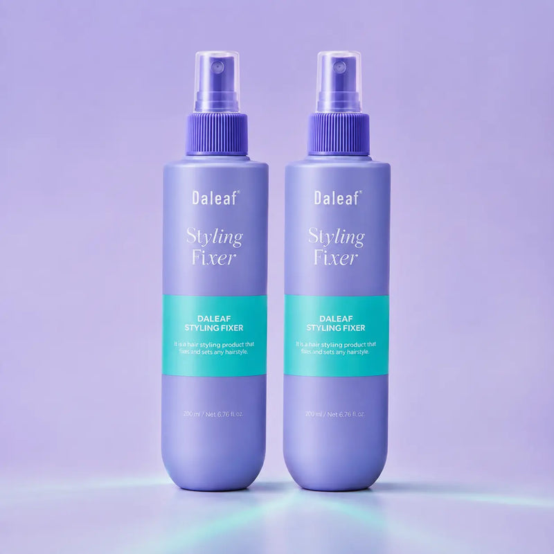 Two DALEAF Glam Styling Fixer 200 ml bottles in the double set