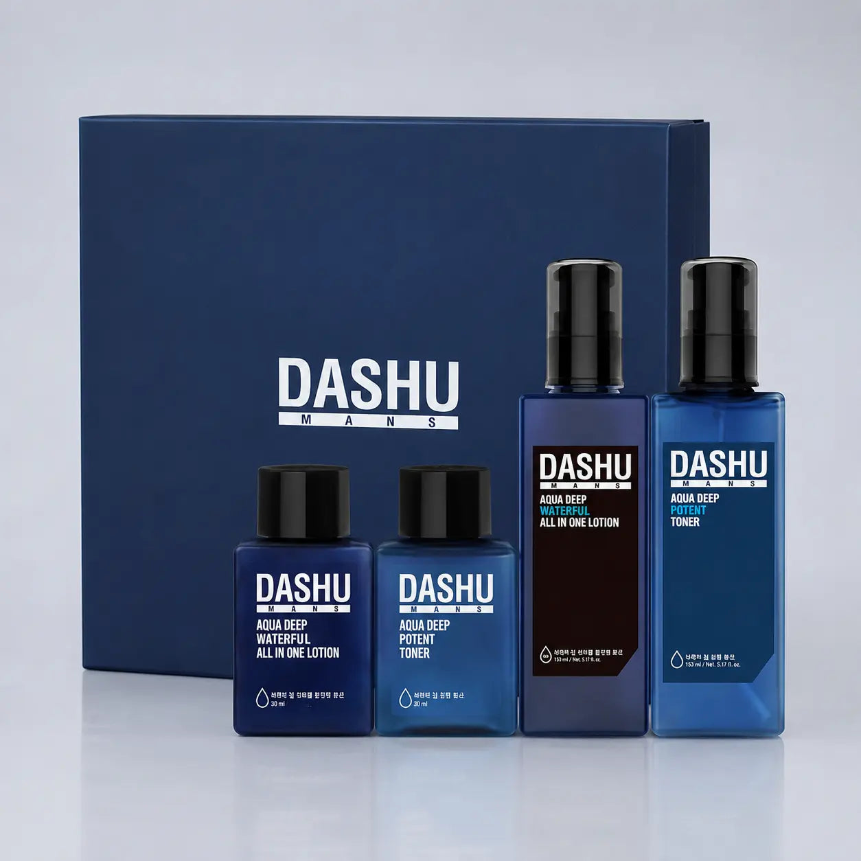 DASHU Men's Aqua Skin Care Set with toner, all-in-one lotion and two 30 ml minis