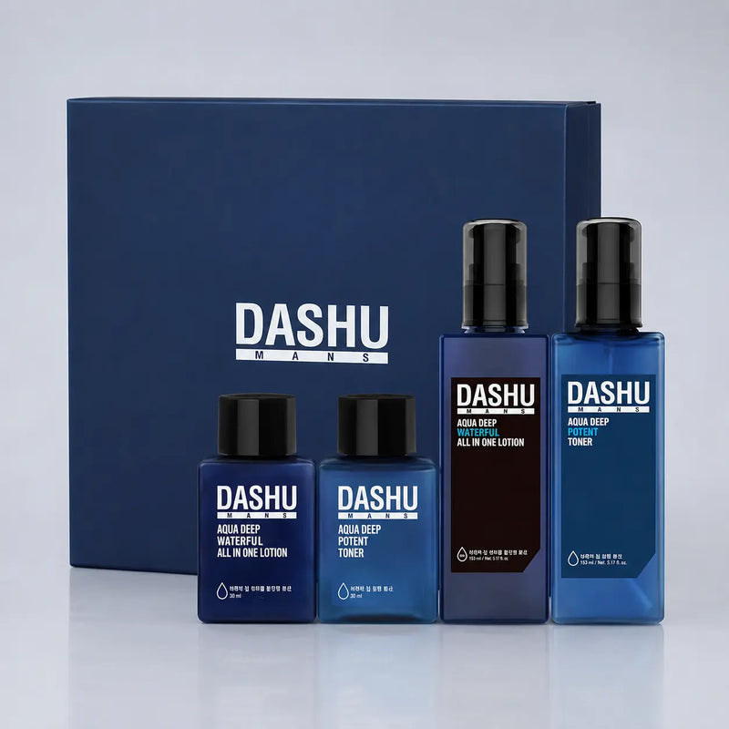 DASHU Men's Aqua Skin Care Set with toner, all-in-one lotion and two 30 ml minis