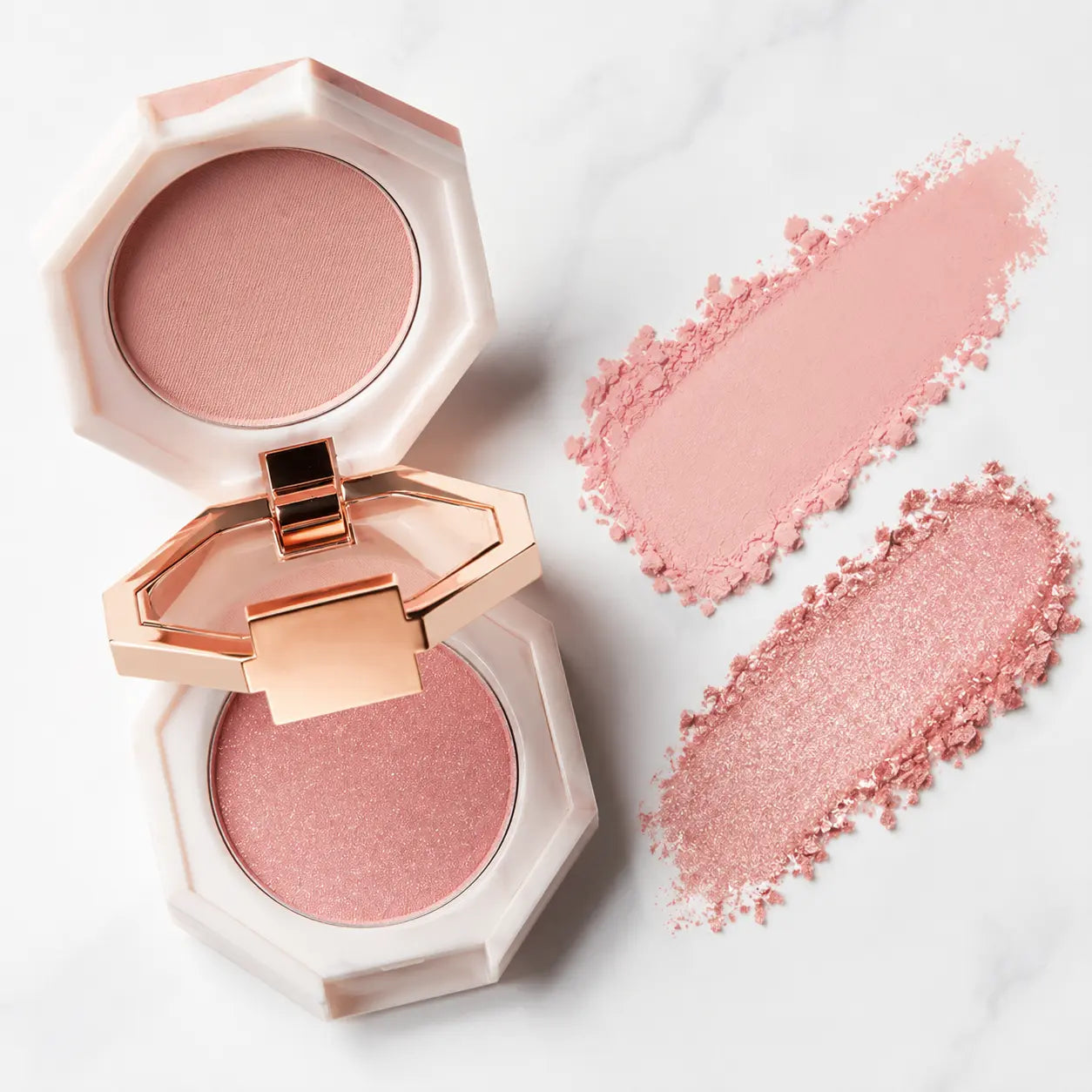 DEAR DAHLIA Blossom Palace pale pink matte and rosy pink gold shimmer swatches