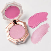 DEAR DAHLIA Petal Princess lilac-pink cream balm and violet silver-shimmer powder swatches