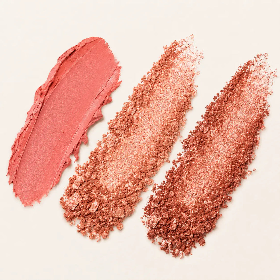 Creamy rosy brick balm + sparkling rose and bronze powders