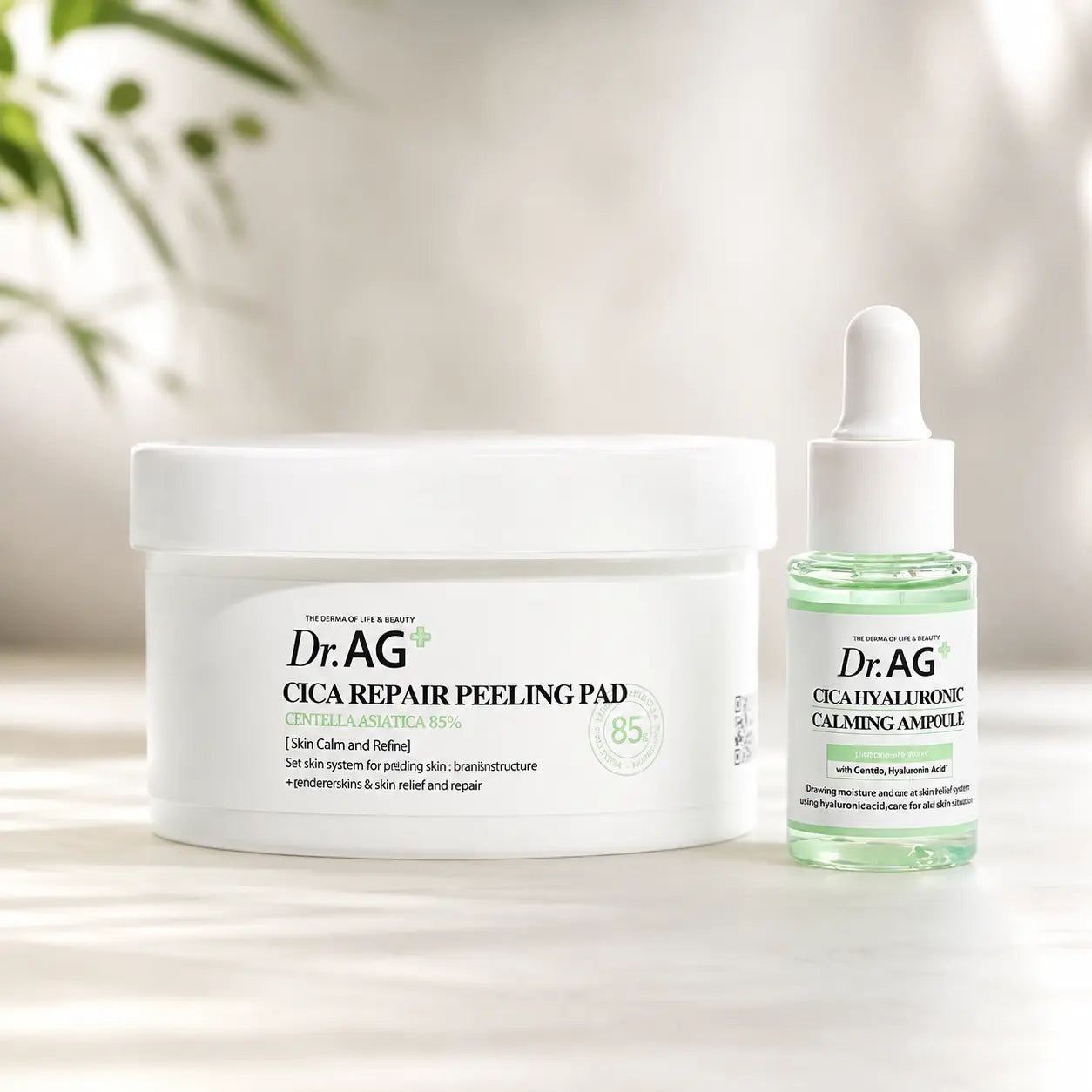 Dr.AG+ Cica Repair Peeling Pad 40 count and Cica Hyaluronic Calming Ampoule 25 ml set