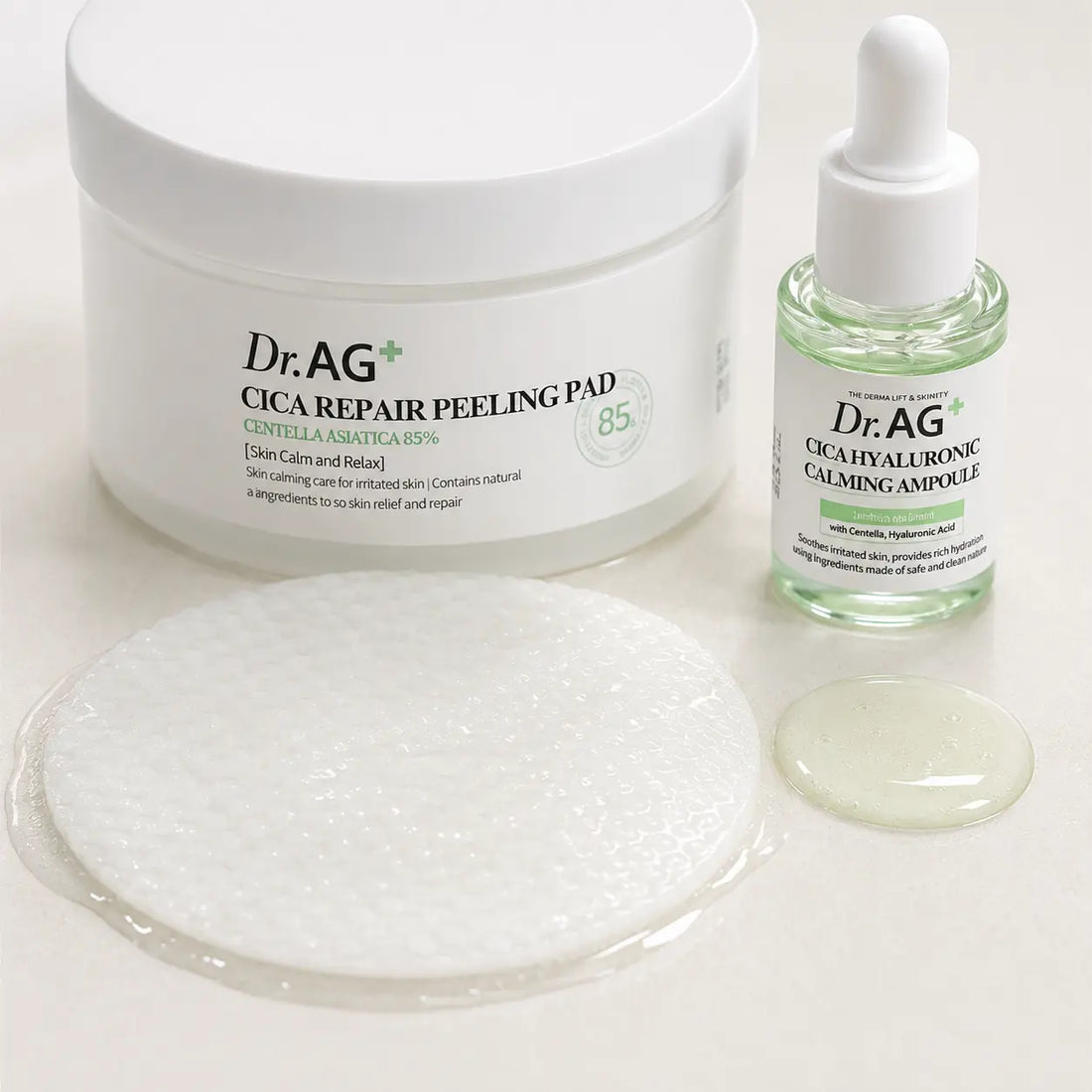 Watery pad essence and fluid gel-serum with a fresh low-tack finish