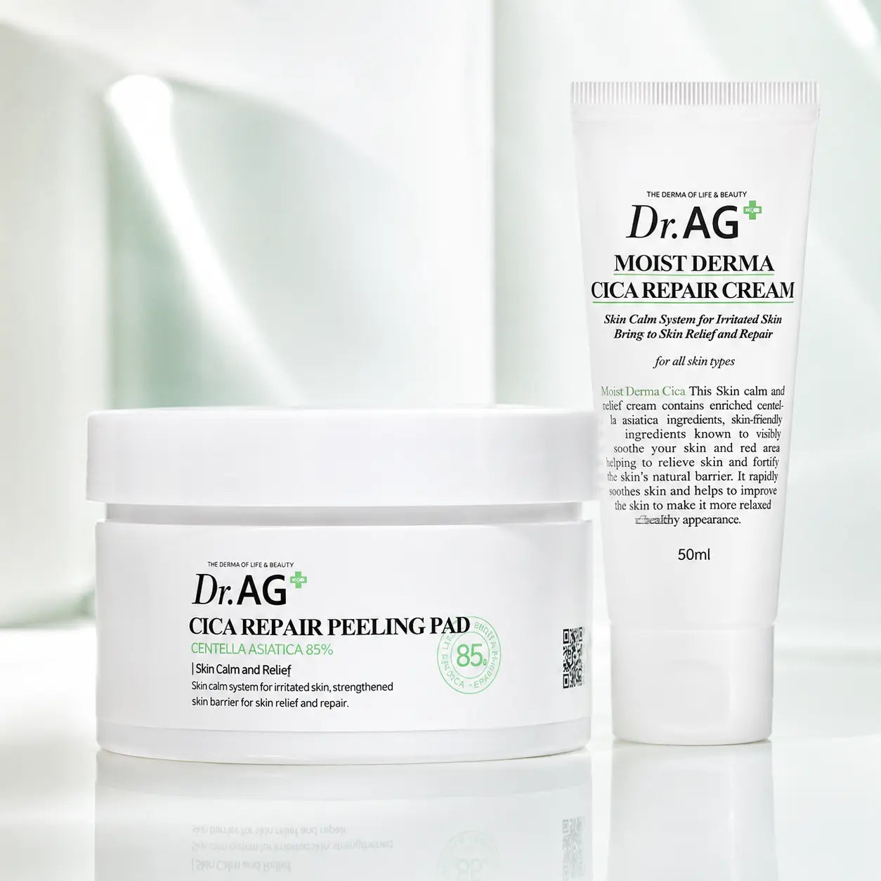 Dr.AG+ Cica Repair Peeling Pad 40 count and Moist Derma Cica Repair Cream 50 ml set