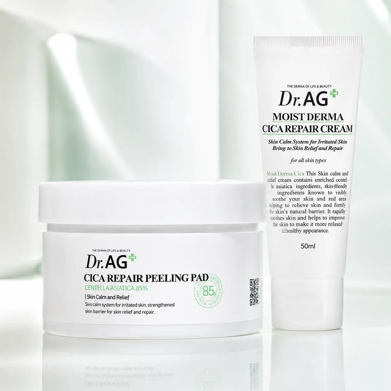 Dr.AG+ Cica Repair Peeling Pad 40 count and Moist Derma Cica Repair Cream 50 ml set