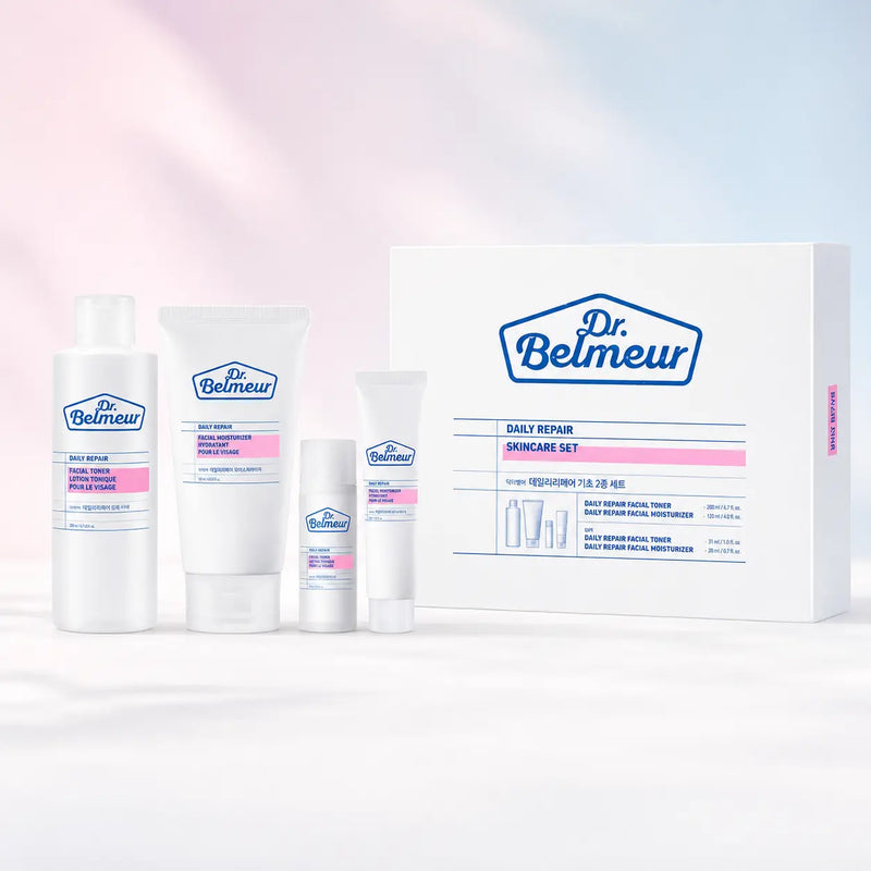 Dr.Belmeur Daily Repair Skincare Set with full-size and travel-size toner and moisturizer