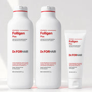 Dr.FORHAIR Folligen Plus Shampoo set with two 500 ml bottles and one 100 ml tube