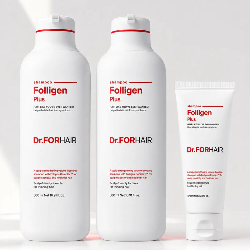 Dr.FORHAIR Folligen Plus Shampoo set with two 500 ml bottles and one 100 ml tube