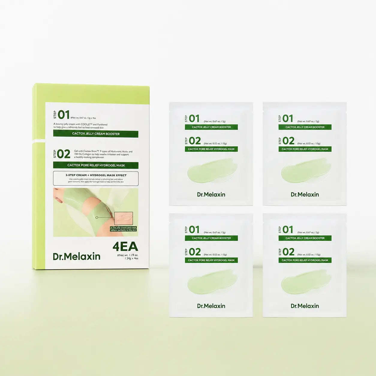 Dr.Melaxin Cactox 2-Step Jelly Booster and Hydrogel Mask set with four treatments