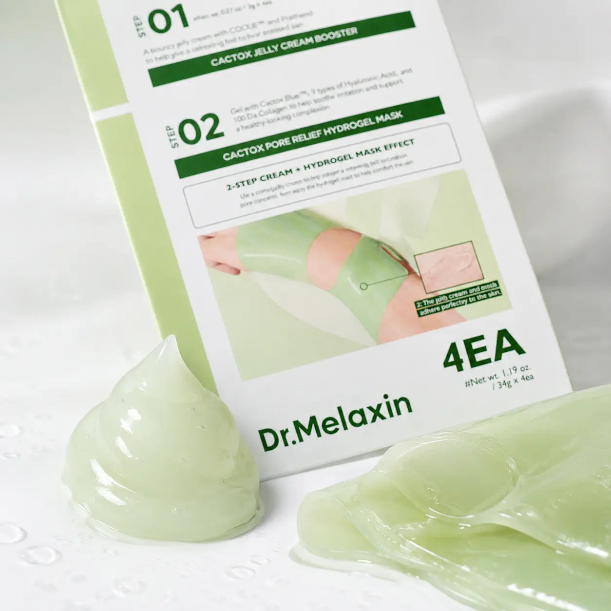 Dr.Melaxin Cactox jelly booster and translucent hydrogel mask textures