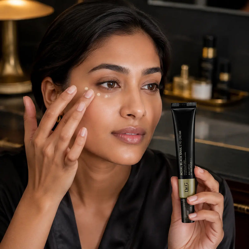 Tapping Dr.G Royal Black Snail Eye Cream gently along the orbital bone
